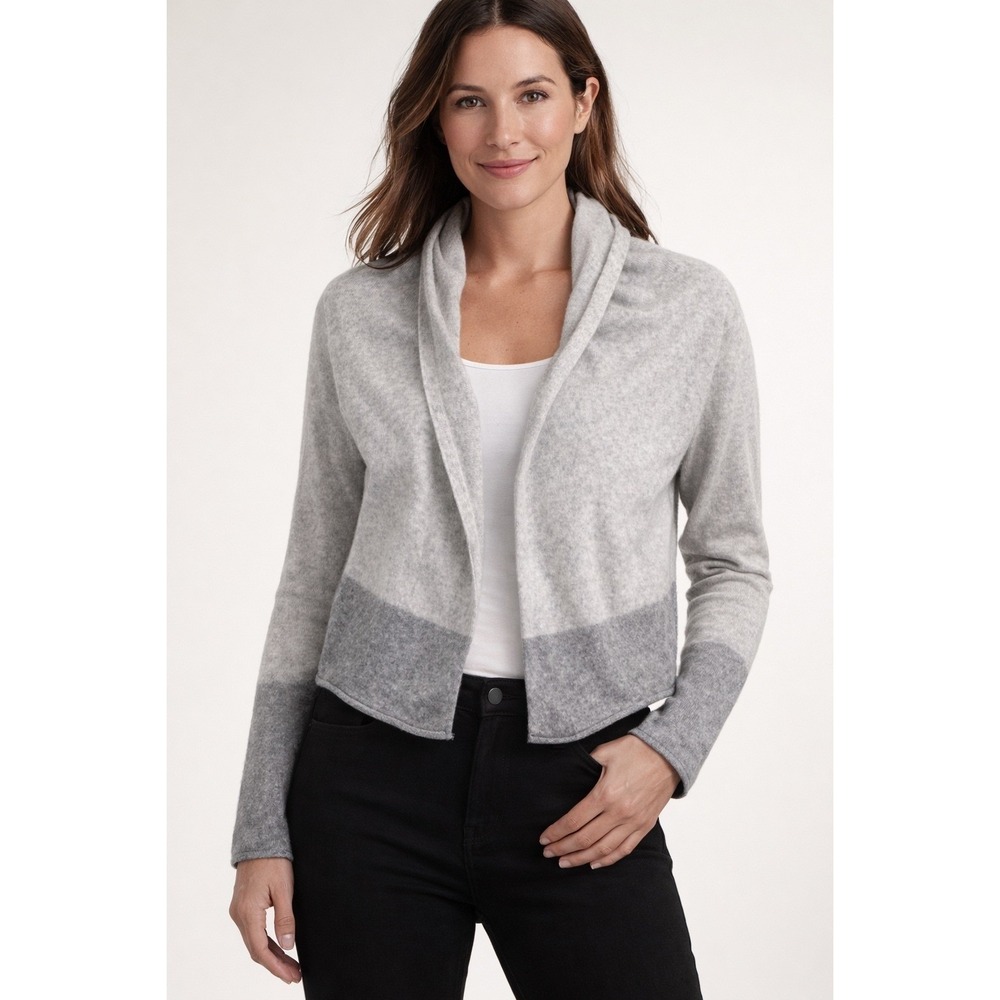 Athleta Cashmere Colorblock Shawl Collar Cardigan Sweater Gray XS‎ 54023